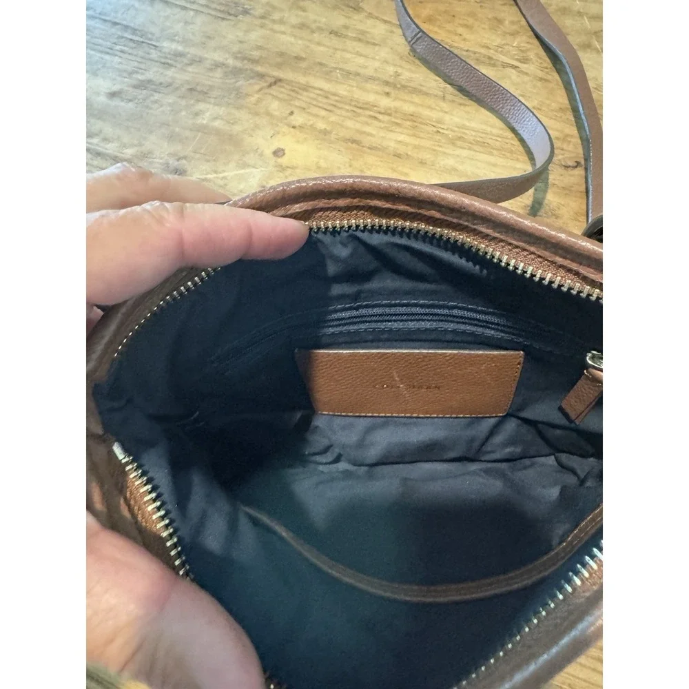 Cole Haan Brown Pebbled Leather Crossbody Bag Adjustable Strap Zip Pockets